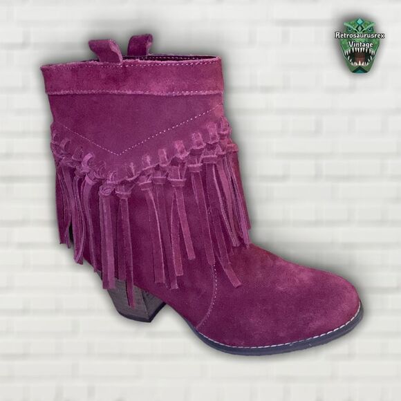 SBICCA Sound Wine Red Suede Leather Fringe Boots, Size 8.5 Boho Vibes - Picture 1 of 8